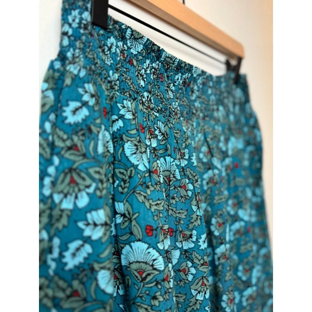 Wide-Leg Floral Pants By Band Of The Free - Deep Teal Aqua - Picture 6 of 9